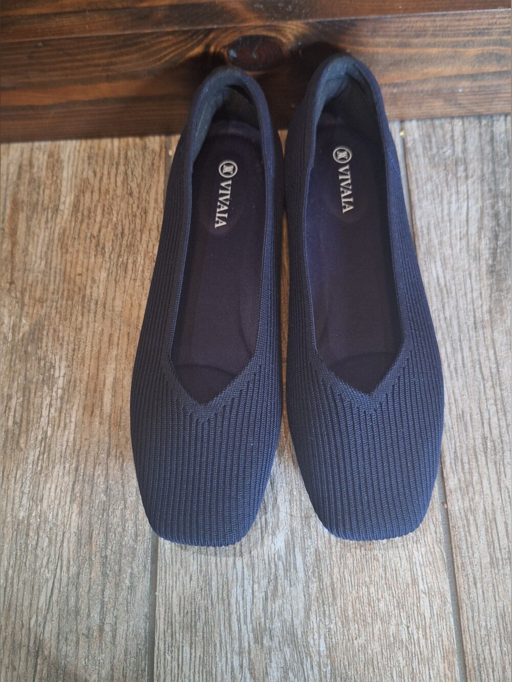 VIVAIA Navy Knit Square-Toe Ballet Flats